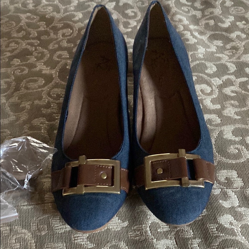 Blue and Brown Loafers with Gold Buckle